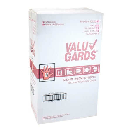 Valugards Econo Poly, Disposable Gloves, Poly, M, 10000 PK, Clear 303363107